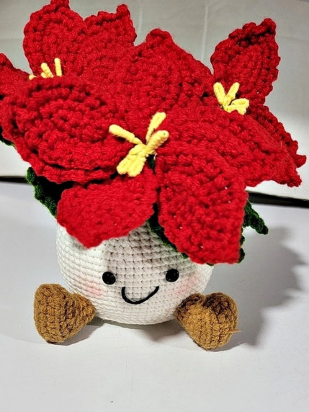 Handmade Crochet Poinsettia Plant.